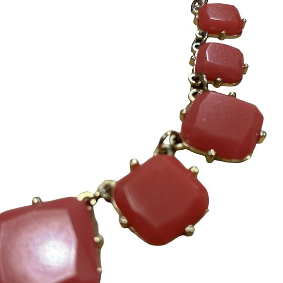 Pink Salmon Stone And Goldtone Necklace Statement Fun Color pop - Picture 3 of 6